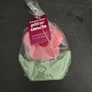 Flower Pillar Candle - Pink and Green